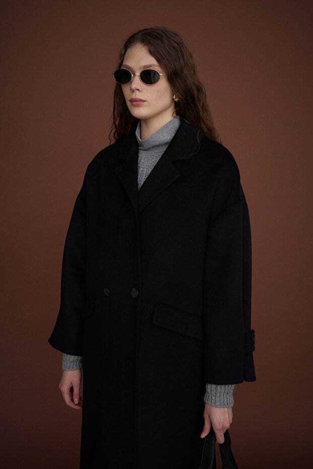 Oversize %100 Yün Kaban Siyah - 4