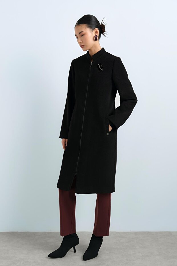 Fermuarlı Basic Kaban Siyah - 2