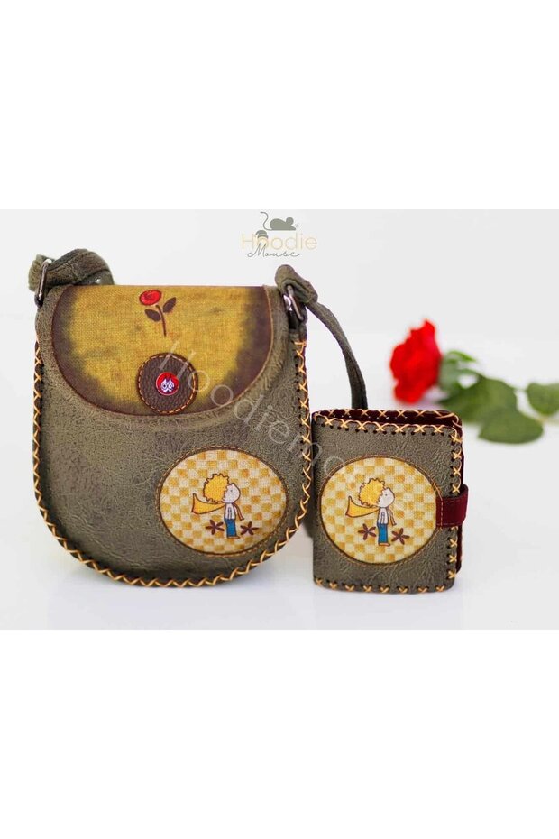 Green Little Prince Figured Design Cross Braided Arm and Wallet Combination