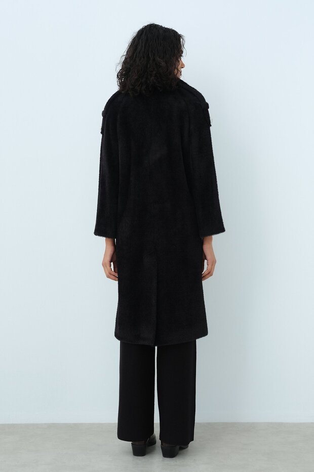 Black Double Breasted Angora Coat - 4