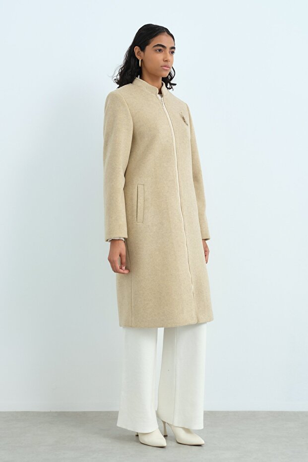 Fermuarlı Basic Kaban Bej - 1