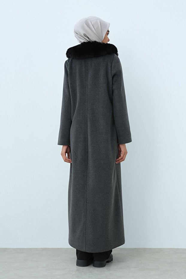 Tam Boy Fermuarlı Basic Manto Füme - 4