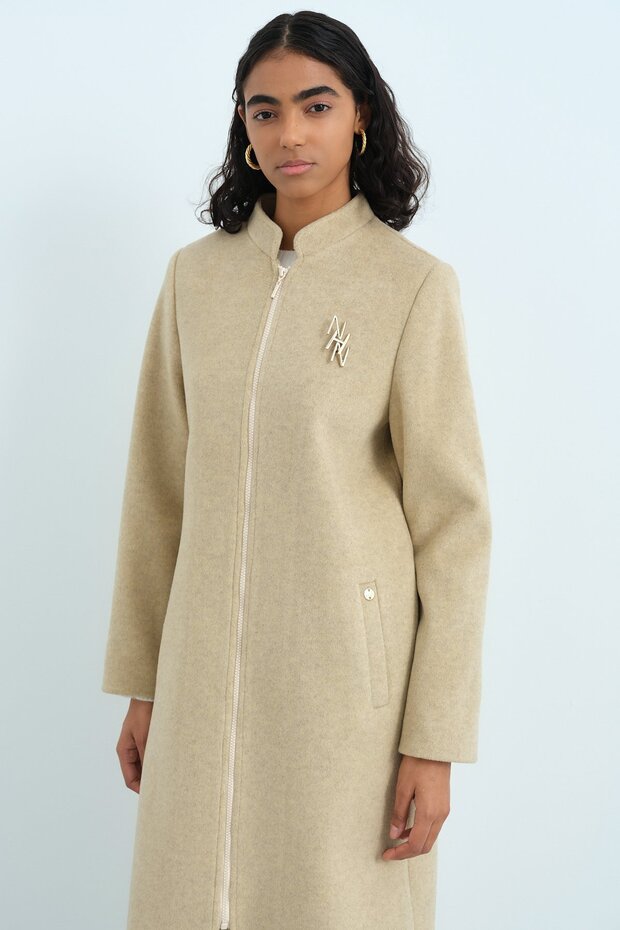 Fermuarlı Basic Kaban Bej - 3