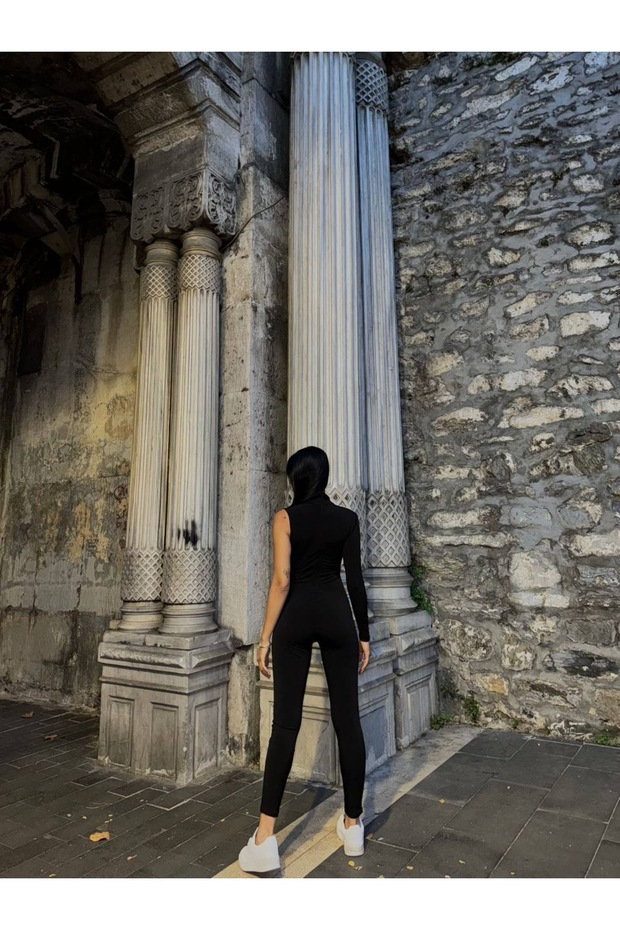 likralı Sandy kumaş dekolteli maxi boy tulum - 5