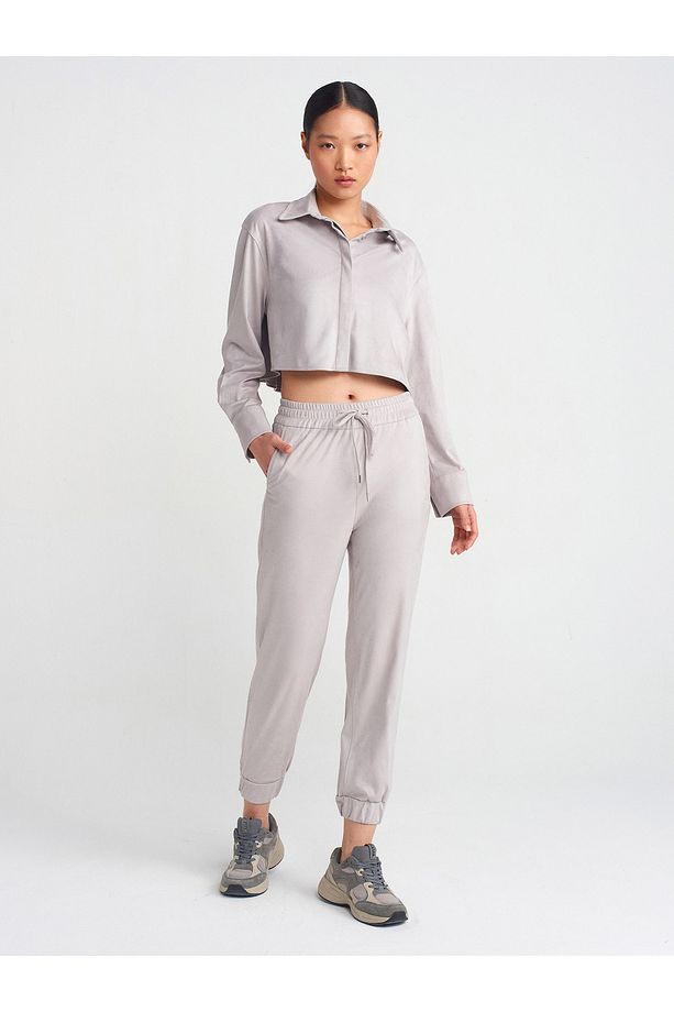 71594 Manşetli Jogger Süet Pantolon-gri - 1