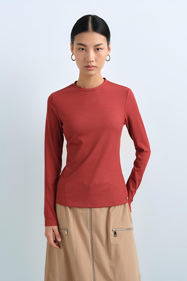 Sıfır Yaka Bluz Kiremit - 1