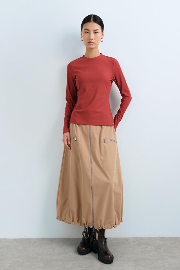 Sıfır Yaka Bluz Kiremit - 3