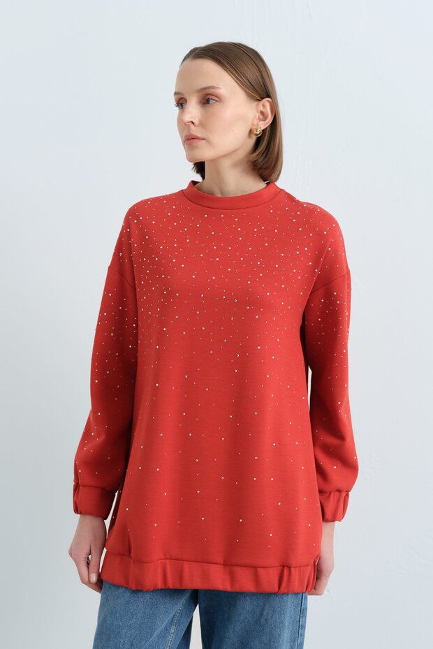 Parlak Taşlı Sweat Kiremit - 1