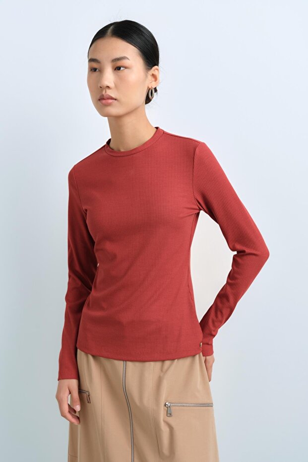 Sıfır Yaka Bluz Kiremit - 2