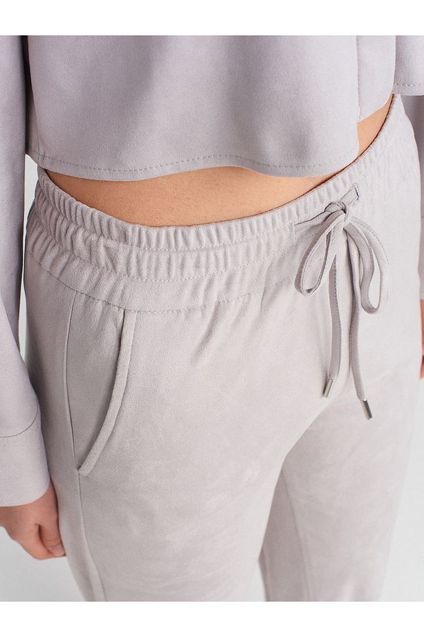 71594 Manşetli Jogger Süet Pantolon-gri - 4