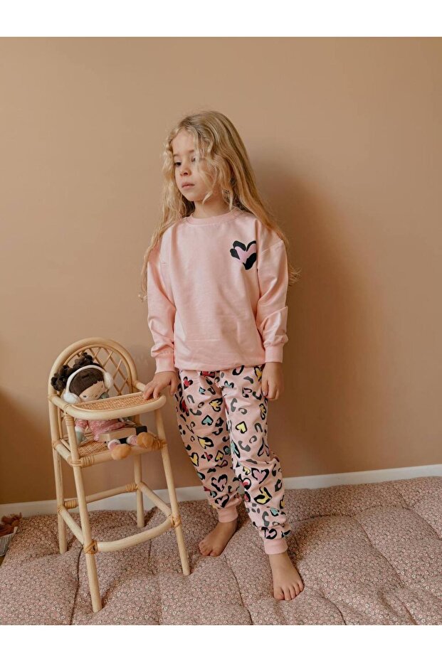 Heart Printed Girl's Bottom Top Set
