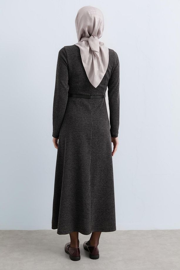 Kemerli Örme Elbise Siyah - 4