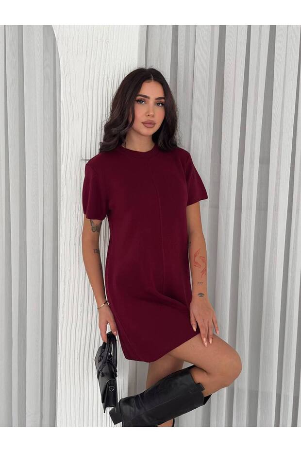 Standart Beden Kısa Kollu Basic Triko Elbise - 2