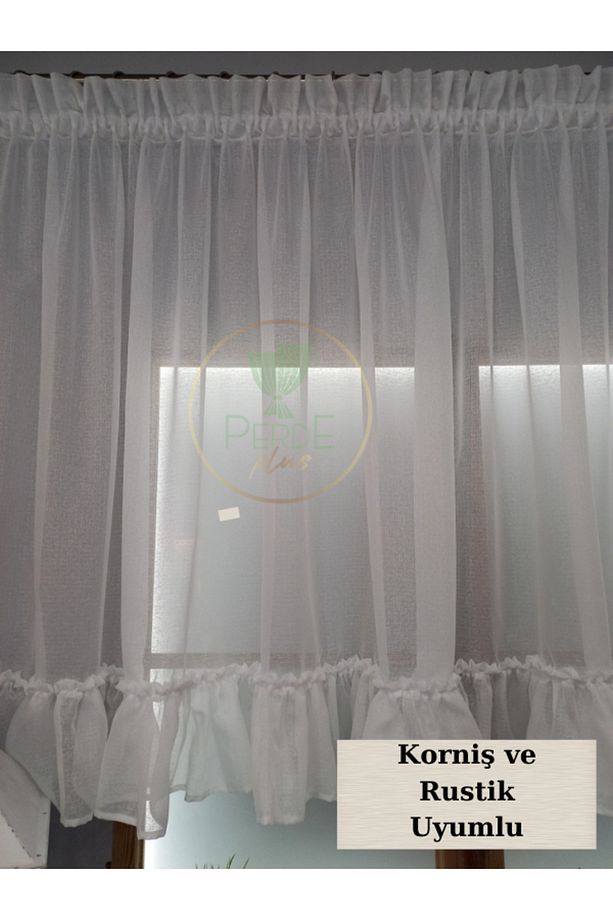 Keten Tül Perde Fırfırlı / Korniş ve Rustik Uyumlu / Petek Üstü Tül Perde - 4