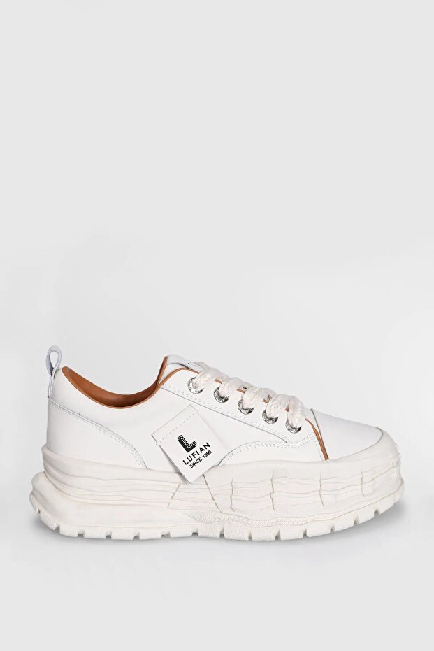 Genuine Leather High-Top Lace-Up Women's Sneakers, White