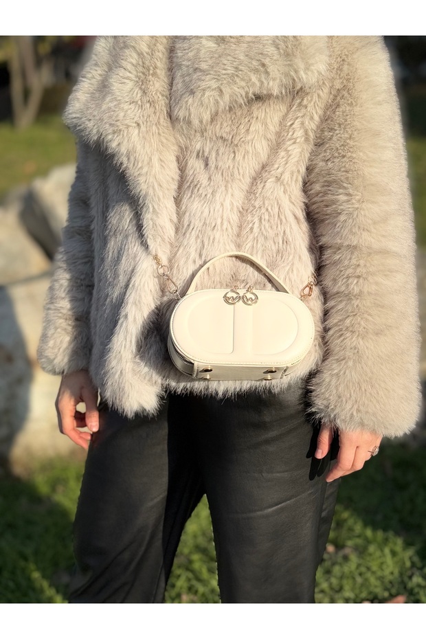 Krem Kadın Kutu Model El Omuz Ve Çapraz Çanta - 7