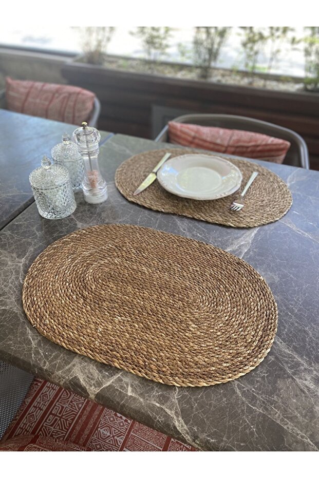 Dörtlü Hasır Amerikan Servis Bambu Örme Supla 4'lü Oval 30x45cm - 3