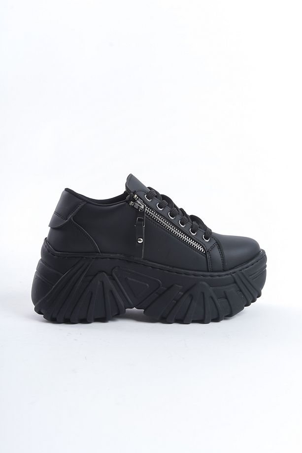 Lara Fermuarlı Platform Yüksek Taban Spor Ayakkabı Kadın Siyah Sneaker - 1