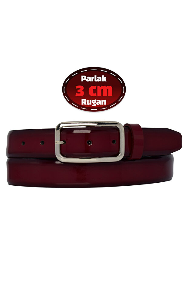 100% Genuine Leather, 3 cm Claret Red Patent Leather Classic Women's Belt, Business, Business Women, Fabric, Suit Belt-R50