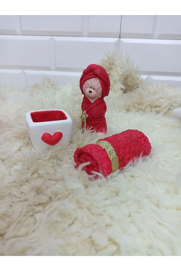 3-Piece Natural Stone Bathroom Set - Decorative Soap Dish, Towel and Box Bear and Towel Are 10 cm in Size