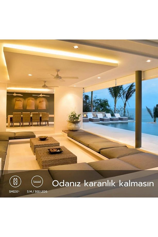 Şerit Led 2 Metre Günışığı Fişli Adaptör Dahil | Tezgah, Dolap, Mutfak Aydınlat - 3