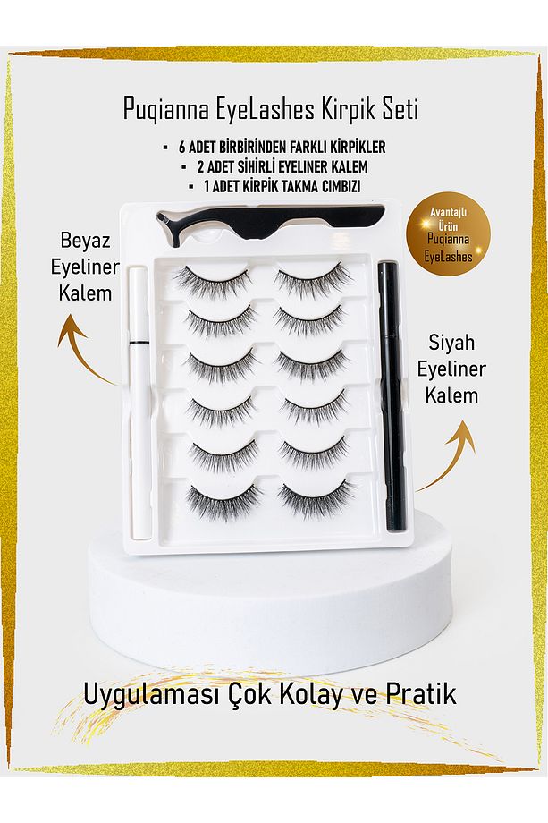 Sihirli Kirpikler 6 Çift Farklı Model Ve 2 Adet Likit Eyeliner Yapıştırıcılı (SİYAH VE ŞEFFAF) - 3