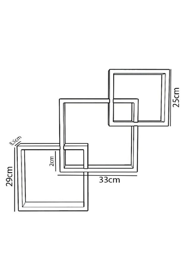 açık ceviz Ahşap Dekoratif Iç Içe Geçen 3 Lü Kare Duvar Rafı, Kare çam Kitaplık, Banyo Rafı - 4