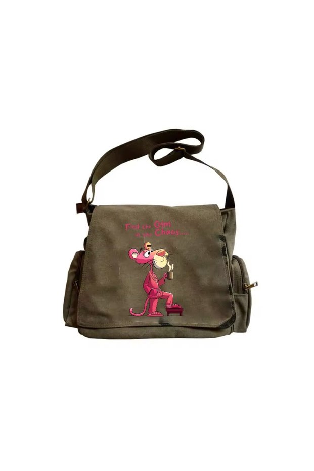 Printed Messenger Bag/ School Bag/ Computer Bag with Belt and Zipper Pockets