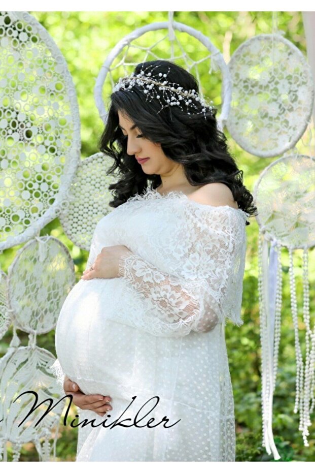 Women's White Plain Pearl Tie Maternity Crown Pregnant Crown – Crown – Crown – Crown