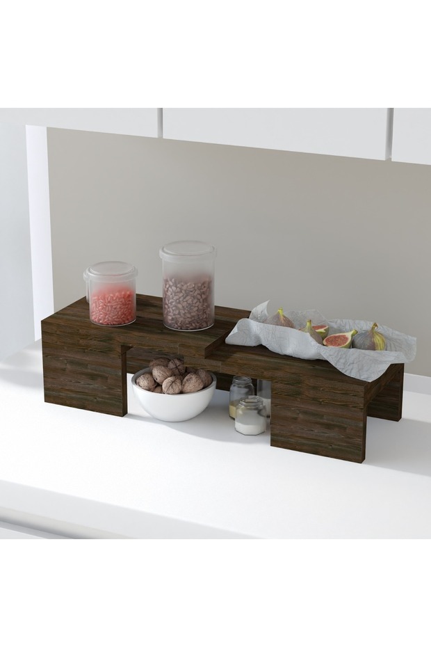Wooden Storage Rack Kitchen Shelf Organiser, Spice Racks-Black Brown Thermo Oak
