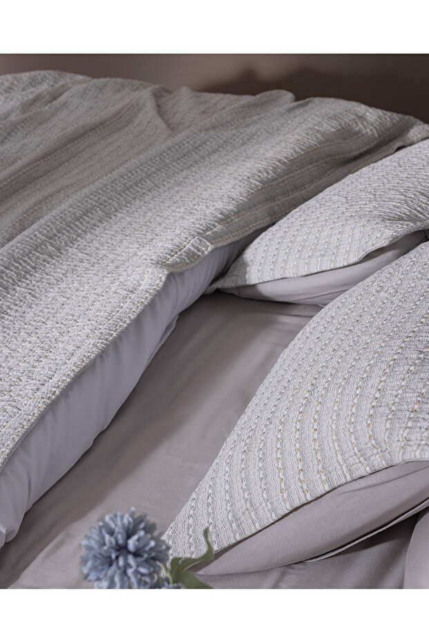مفرش سرير مزدوج صغير - رمادي - 5
