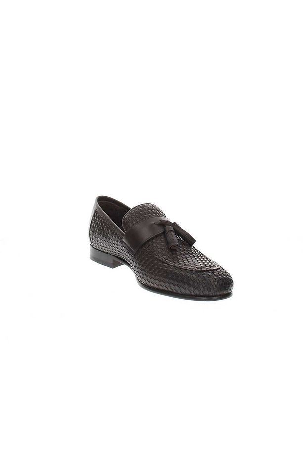 KAHVE EL ÖRGÜLÜ DERİ ERKEK LOAFER AYAKKABI - KÖSELE TABAN - 5