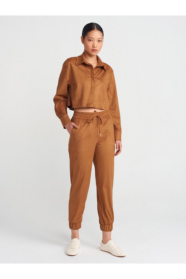71594 Manşetli Jogger Süet Pantolon-Taba - 1