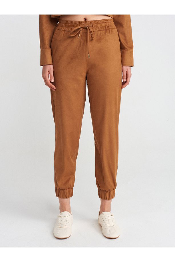 71594 Manşetli Jogger Süet Pantolon-Taba - 3