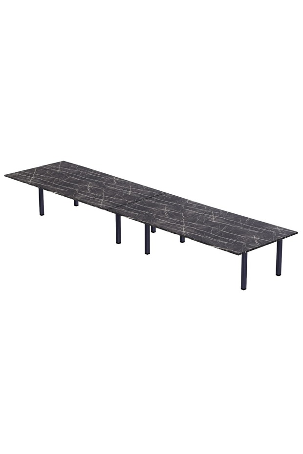 72 BLK Wooden Dining Table U-Leg, 10-Seater for Kitchen-360cm, Black Pietra Grigia