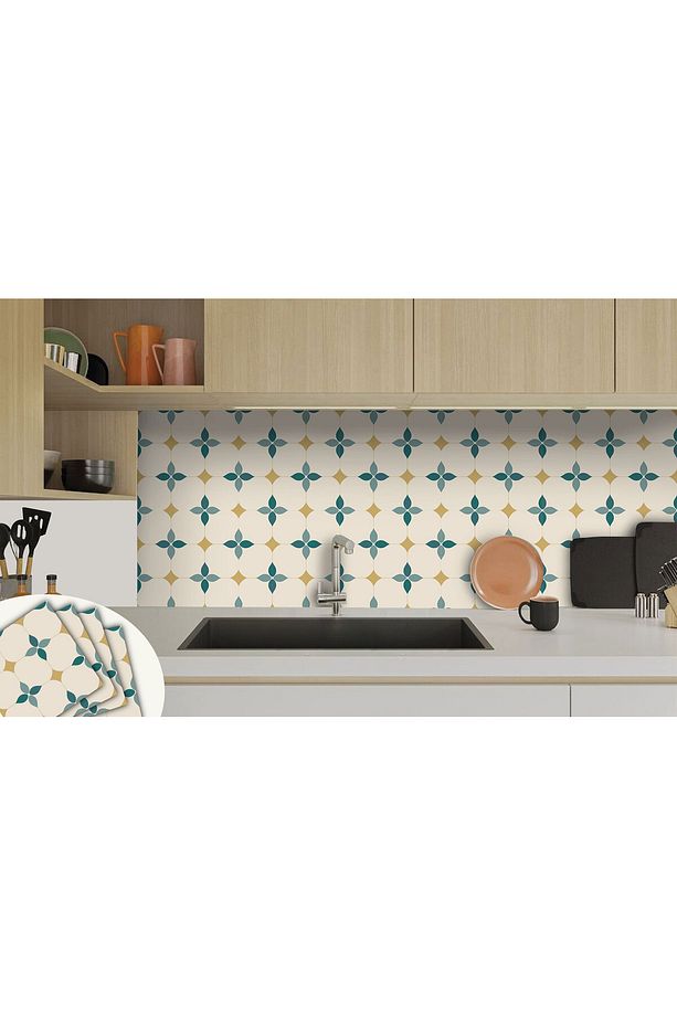Kendinden Yapışkanlı Zümrüt Çiçekli Desenli Pvc Karo 30x30 Cm (56 Adet) 5m2 - 5