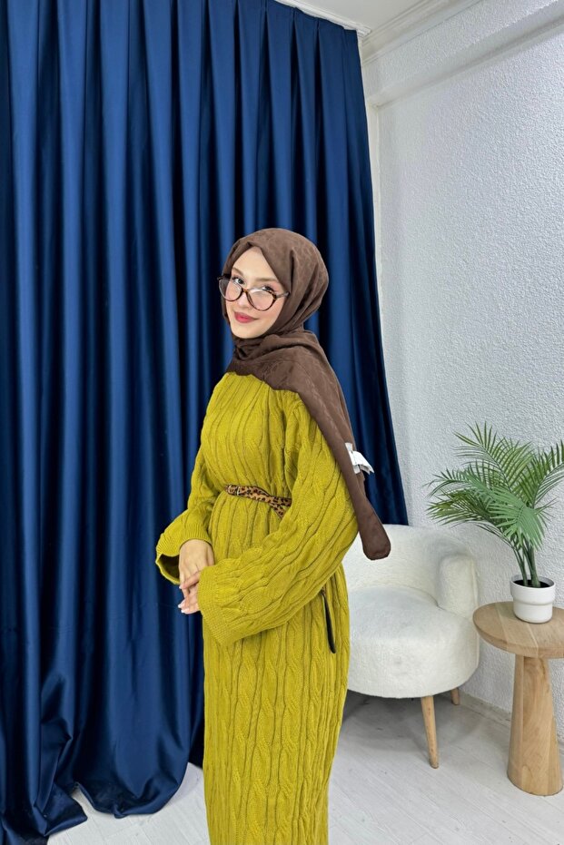Örgülü Triko Elbise - 3