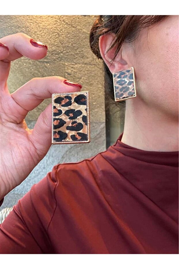 Leopard Rectangular Earrings - 1