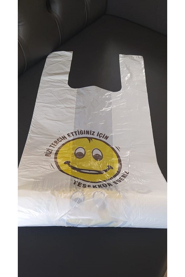 1 Adet Büyükboy Gülenyüz Baskılı Poşet Market Manav Hışır Atlet Poşet (28X55 CM) - 3