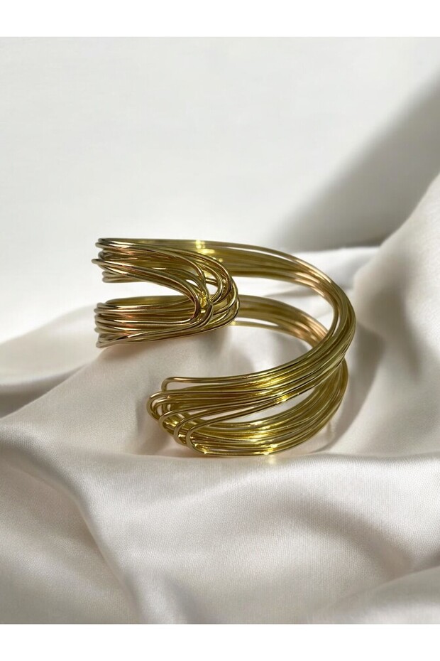 Women's Steel Gold Color Plated Adjustable Handmade Wire Wrap Cuff Bracelet