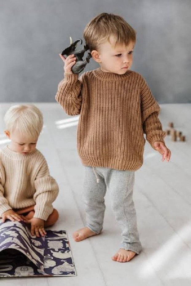 Unisex Baby Kids Crew Neck Oversize Knitwear Sweater 6 Months-5 Years