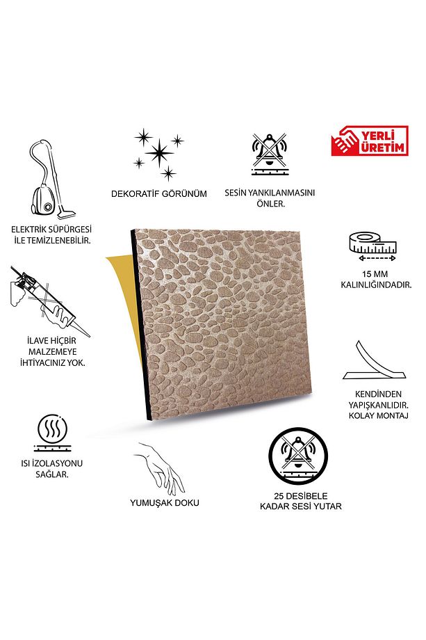 Bej EMBOS Keçe Ses Ve Isı Yalıtım Paneli 40x40 cm - 6 Adet/1 m² - 2