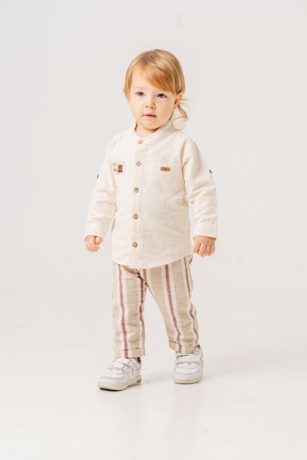 Baby Boy Linen Shirt Striped Double Set