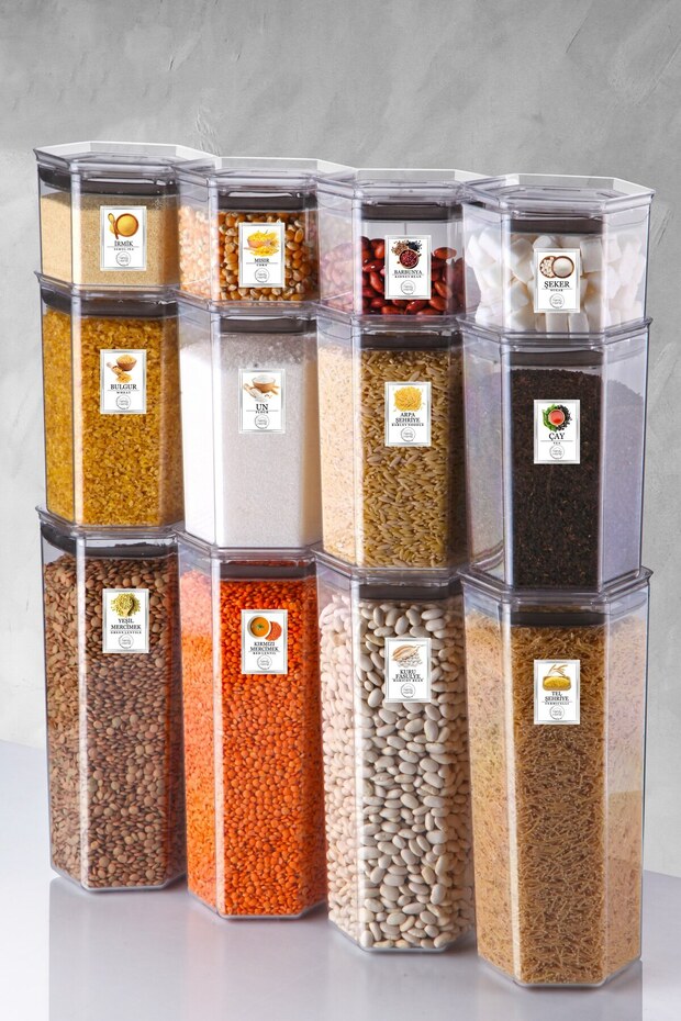 Set of 12 Set of Hexagonal Food Storage Containers with Labels and Silicone Seal - 3