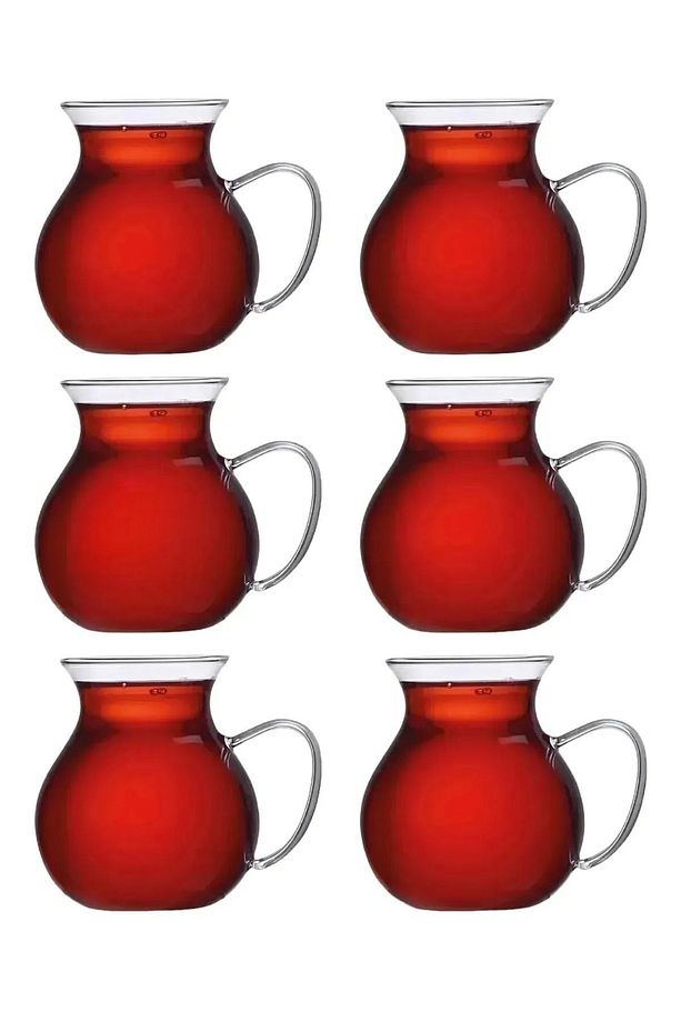 6'lı Borosilikat Cam Bardak Set Isıya Dayanıklı Kulplu Çay Fincanı Bardağı - 3