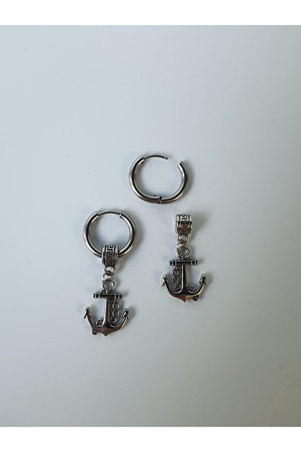 Zircirli Çapa Sallantılı Tek Çelik Erkek Küpesi - 4