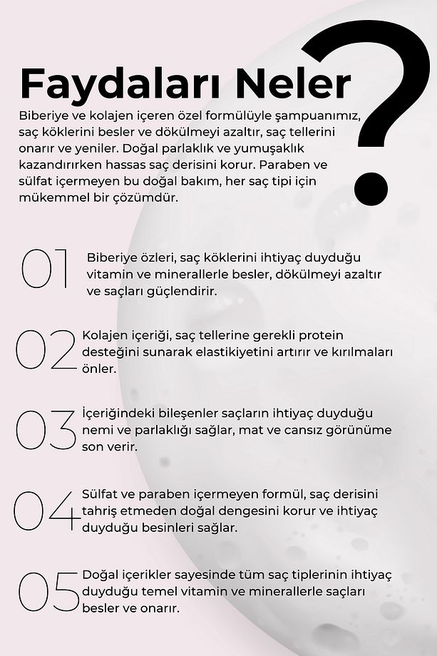 Dökülen Ve Geç Uzayan Saçlara Biberiye Ve Kolejenli Yoğun Bakım Besleyici & Onarıcı Şampuan 330ml - 3