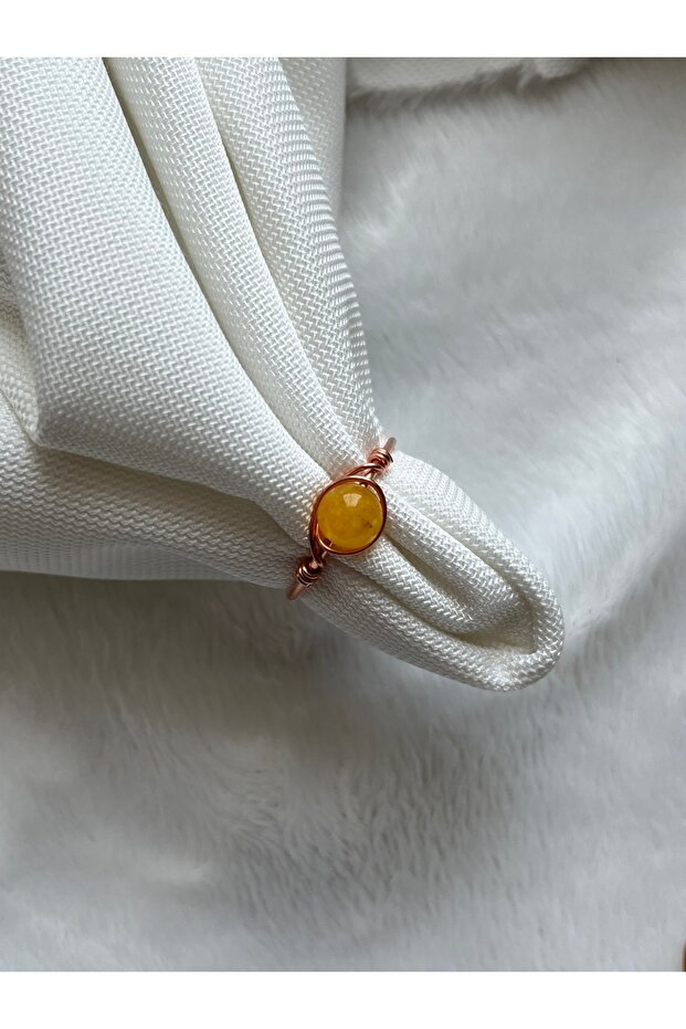 Amber Stone Copper Adjustable Wire Ring - 1