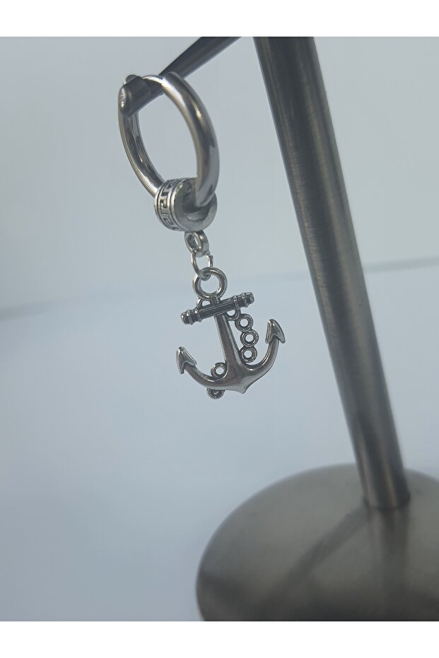 Zircirli Çapa Sallantılı Tek Çelik Erkek Küpesi - 5