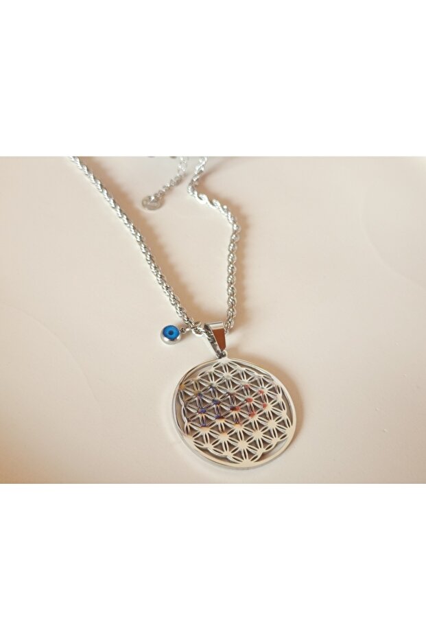 Yaşam Çiçeği Sembolü Çelik Kolye - 4